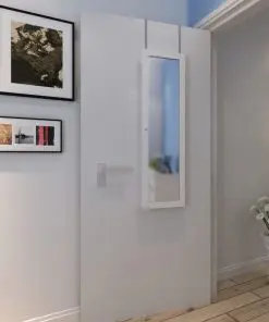 Wood Jewellery Wall Cabinet with Mirror and 2 Door Hangers