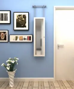 Wood Jewellery Wall Cabinet with Mirror and 2 Door Hangers