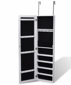 Wood Jewellery Wall Cabinet with Mirror and 2 Door Hangers