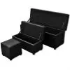 Black Artificial Leather Storage Bench Set Footrest 3 pcs Black Artificial Leather Storage Bench Set Footrest 3 pcs