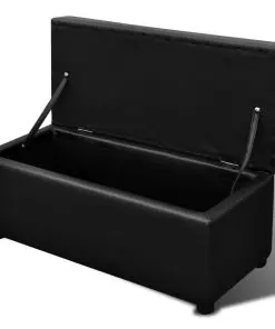 Black Artificial Leather Storage Bench Set Footrest 3 pcs