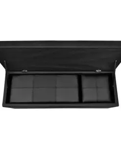 Black Artificial Leather Storage Bench Set Footrest 3 pcs