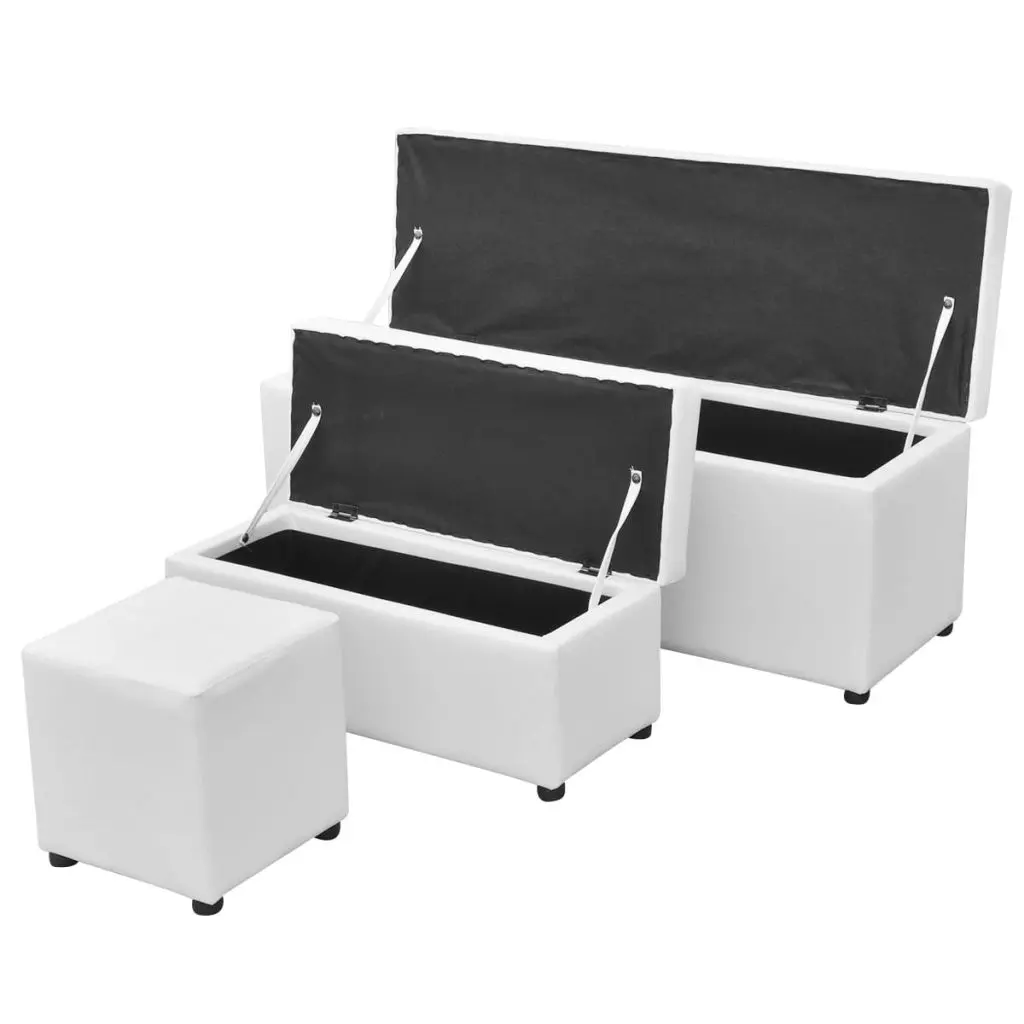 vidaXL 3 Piece Storage Bench Footrest Set Artificial Leather White