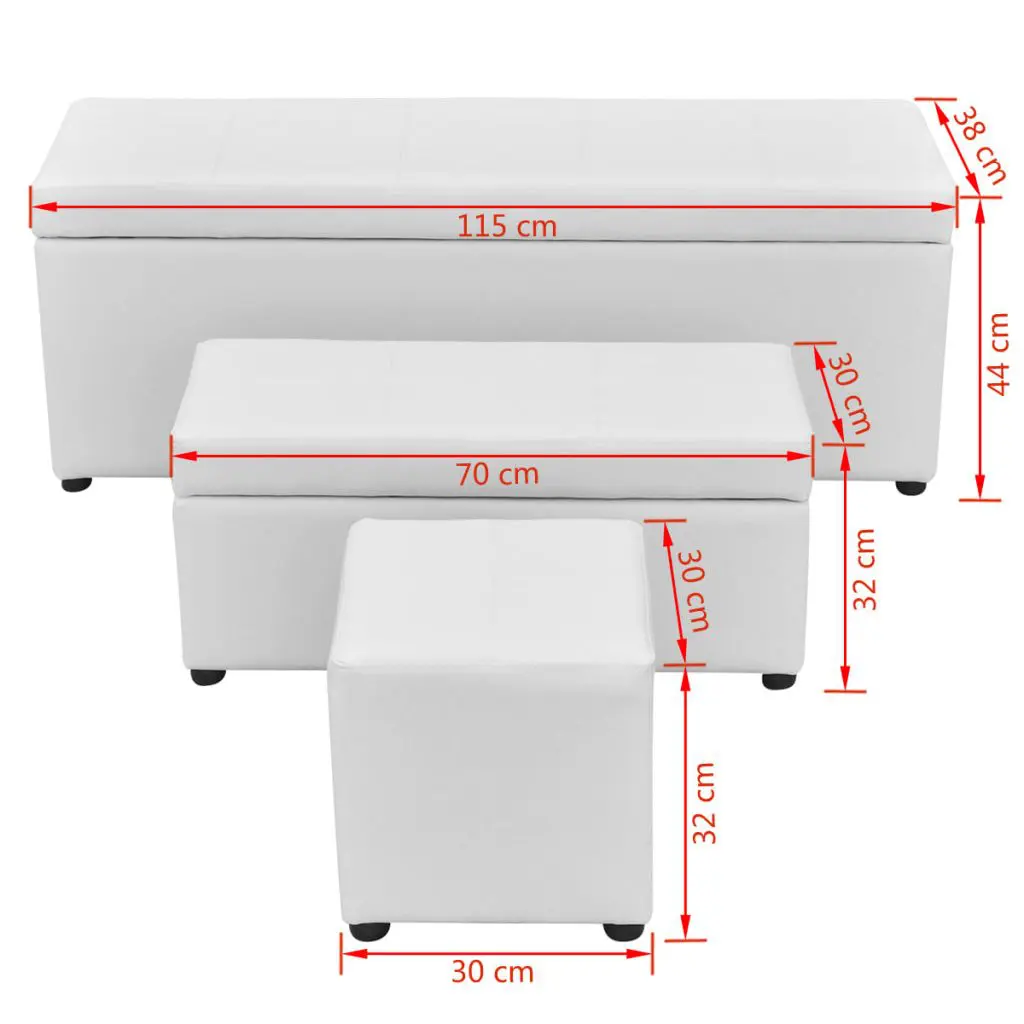vidaXL 3 Piece Storage Bench Footrest Set Artificial Leather White