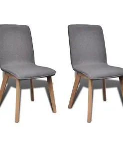 vidaXL Dining Chairs 2 pcs Light Grey Fabric and Solid Oak Wood vidaXL Dining Chairs 2 pcs Light Grey Fabric and Solid Oak Wood