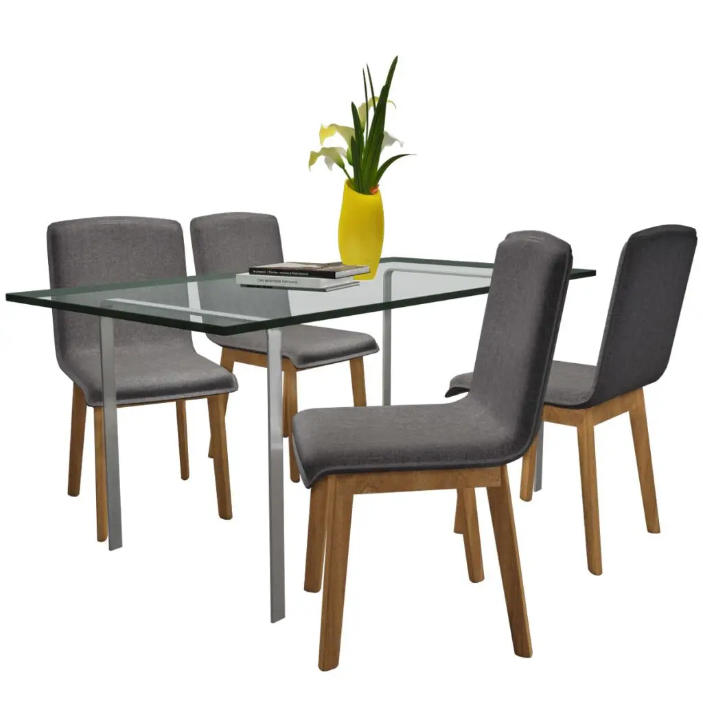 vidaXL Dining Chairs 4 pcs Light Grey Fabric and Solid Oak Wood