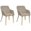 vidaXL Dining Chairs 2 pcs Beige Fabric and Solid Oak Wood