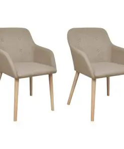 vidaXL Dining Chairs 2 pcs Beige Fabric and Solid Oak Wood vidaXL Dining Chairs 2 pcs Beige Fabric and Solid Oak Wood