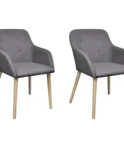 vidaXL Dining Chairs 2 pcs Light Grey Fabric and Solid Oak Wood vidaXL Dining Chairs 2 pcs Light Grey Fabric and Solid Oak Wood
