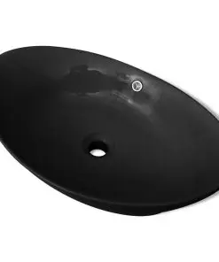 vidaXL Black Luxury Ceramic Basin Oval with Overflow 59 x 38.5 cm