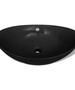 vidaXL Black Luxury Ceramic Basin Oval with Overflow 59 x 38.5 cm