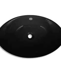 vidaXL Black Luxury Ceramic Basin Oval with Overflow 59 x 38.5 cm