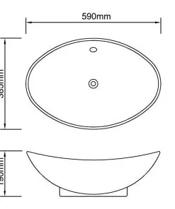 vidaXL Black Luxury Ceramic Basin Oval with Overflow 59 x 38.5 cm