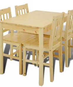 Wooden Dining Table with 4 Chairs Natural