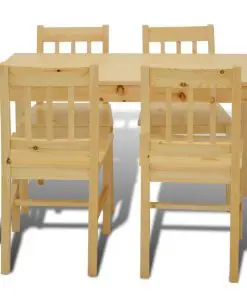 Wooden Dining Table with 4 Chairs Natural