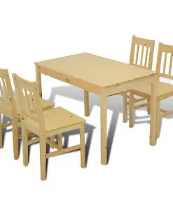 Wooden Dining Table with 4 Chairs Natural