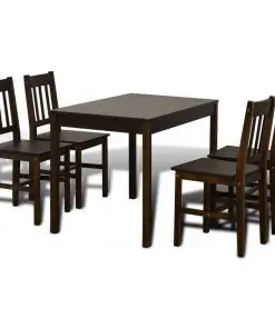 Wooden Dining Table with 4 Chairs Brown