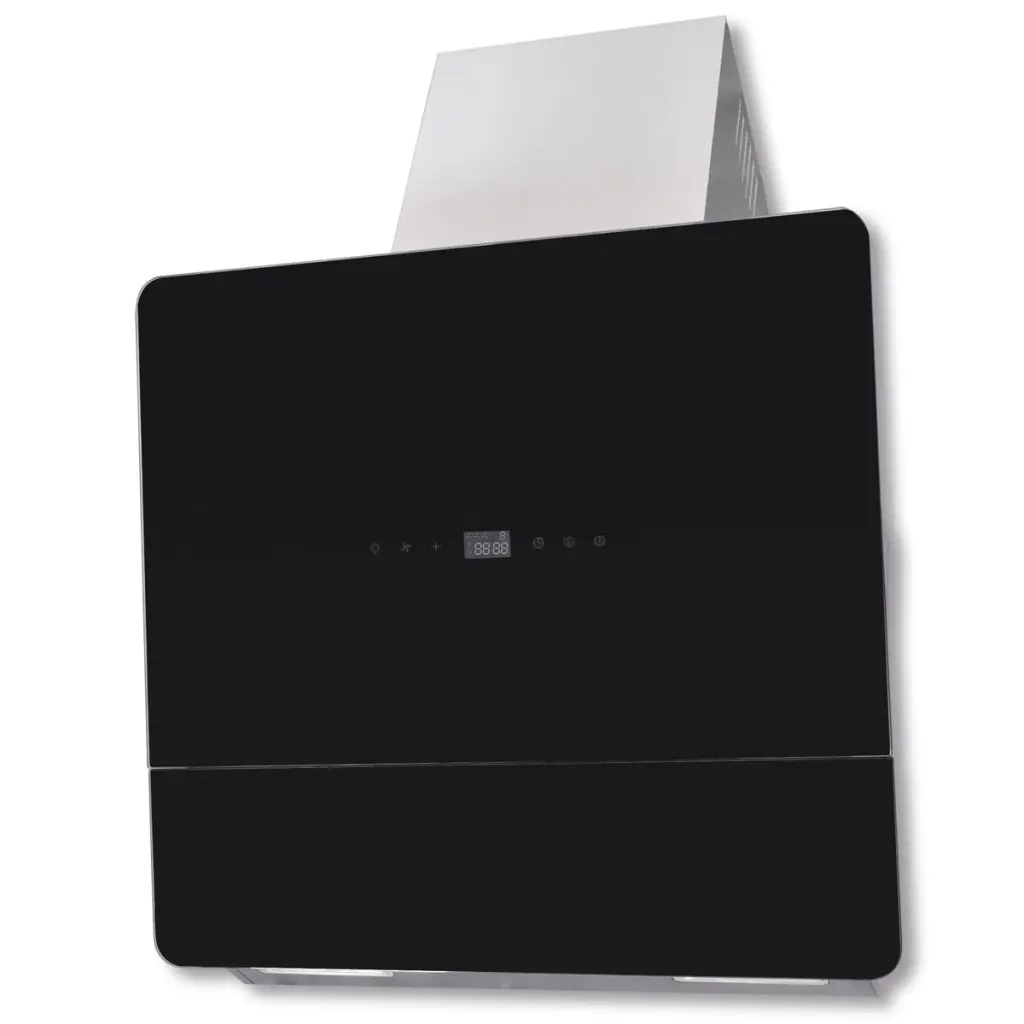 vidaXL Black Tempered Glass Range Hood with Display 600 mm