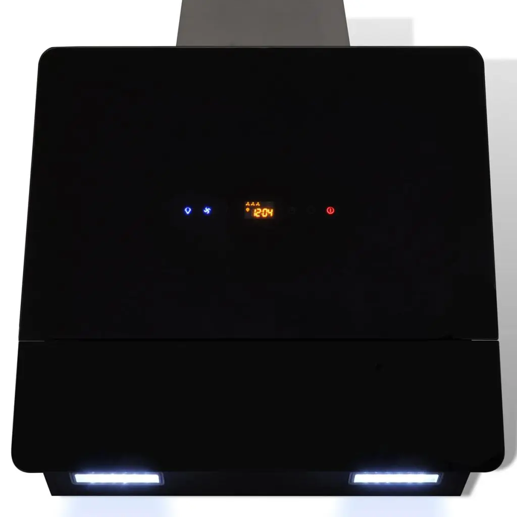 vidaXL Black Tempered Glass Range Hood with Display 600 mm