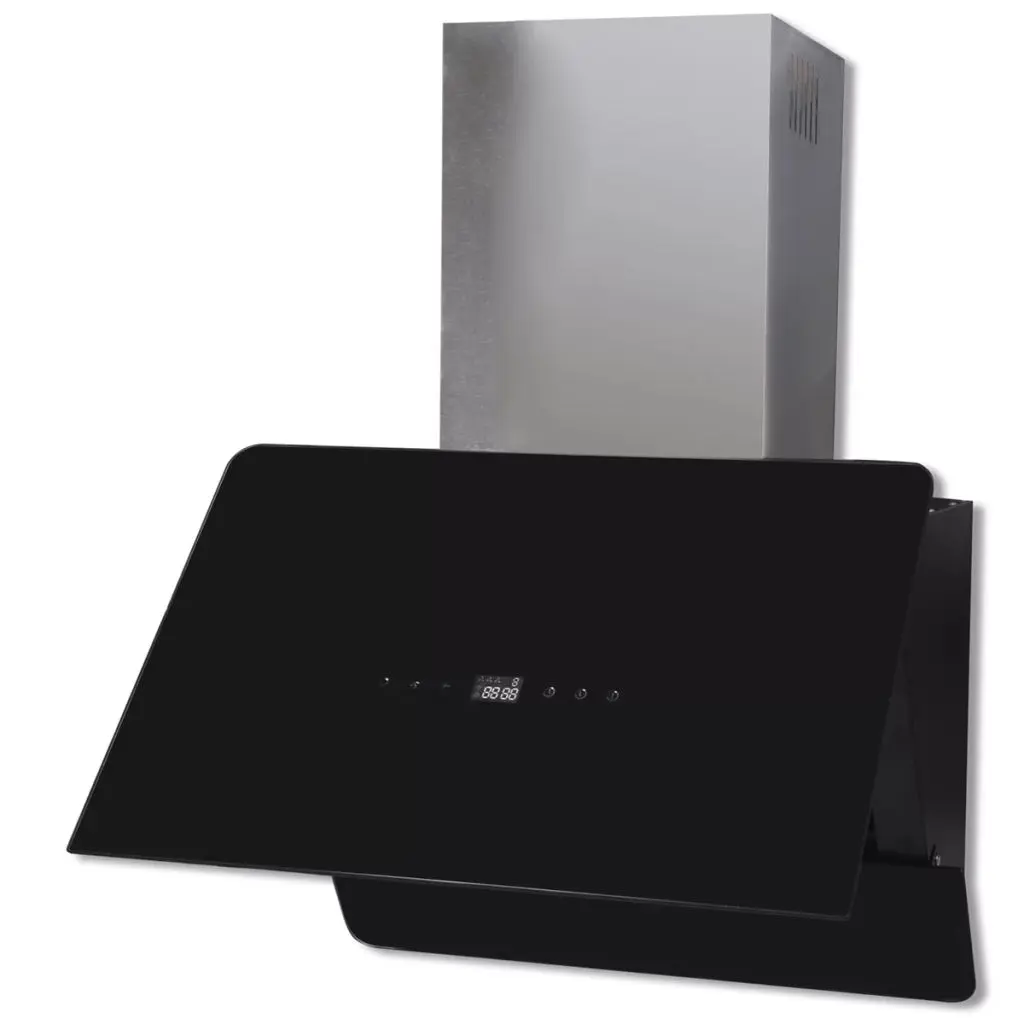 vidaXL Black Tempered Glass Range Hood with Display 600 mm