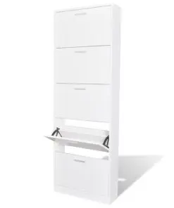 White Wooden Shoe Cabinet with 5 Compartments