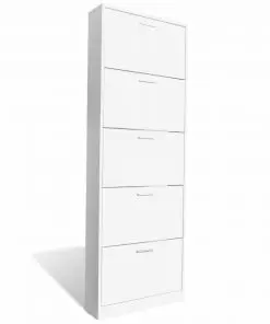 White Wooden Shoe Cabinet with 5 Compartments
