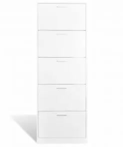 White Wooden Shoe Cabinet with 5 Compartments