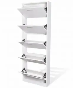 White Wooden Shoe Cabinet with 5 Compartments