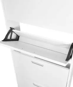 White Wooden Shoe Cabinet with 5 Compartments