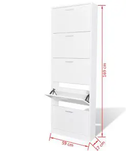 White Wooden Shoe Cabinet with 5 Compartments