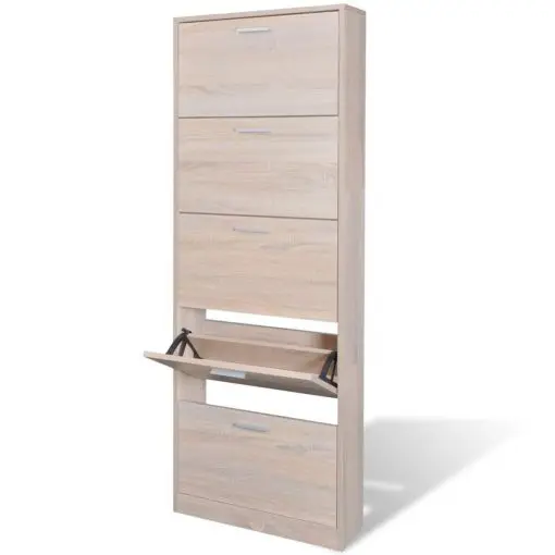 Oak Look Wooden Shoe Cabinet with 5 Compartments