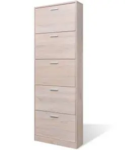 Oak Look Wooden Shoe Cabinet with 5 Compartments