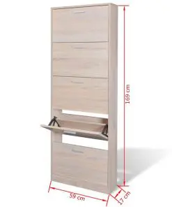 Oak Look Wooden Shoe Cabinet with 5 Compartments