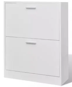 vidaXL Shoe Cabinet with 2 Compartments Wooden White