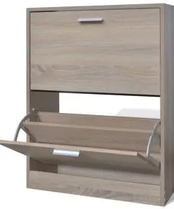 Oak Look Wooden Shoe Cabinet with 2 Compartments