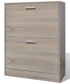 Oak Look Wooden Shoe Cabinet with 2 Compartments