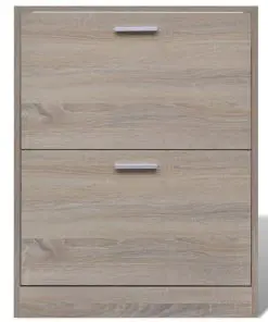 Oak Look Wooden Shoe Cabinet with 2 Compartments