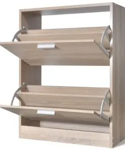 Oak Look Wooden Shoe Cabinet with 2 Compartments