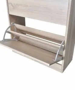 Oak Look Wooden Shoe Cabinet with 2 Compartments