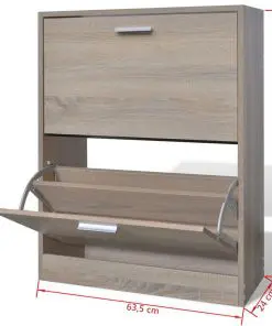 Oak Look Wooden Shoe Cabinet with 2 Compartments