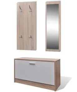 Oak and White 3-in-1 Wooden Shoe Cabinet Set