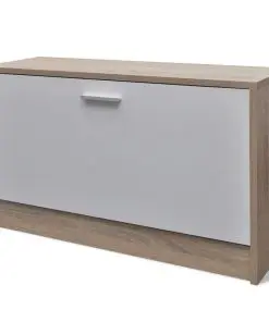 Oak and White 3-in-1 Wooden Shoe Cabinet Set