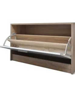 Oak and White 3-in-1 Wooden Shoe Cabinet Set