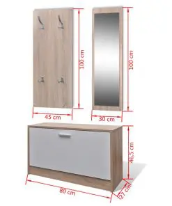 Oak and White 3-in-1 Wooden Shoe Cabinet Set