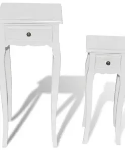 vidaXL Nesting Side Table Set 2 Pieces with Drawer White