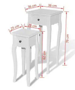 vidaXL Nesting Side Table Set 2 Pieces with Drawer White