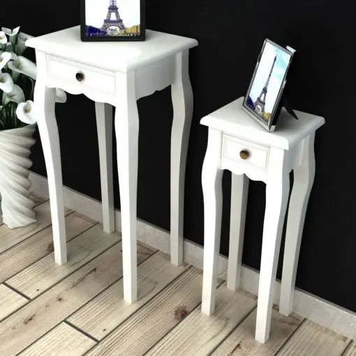 vidaXL Nesting Side Table Set 2 Pieces with Drawer White