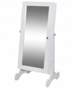 vidaXL Jewelry Cabinet with LED Light and Mirror Door White