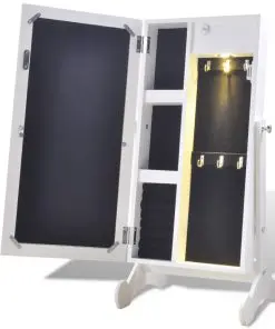 vidaXL Jewelry Cabinet with LED Light and Mirror Door White