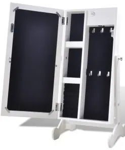 vidaXL Jewelry Cabinet with LED Light and Mirror Door White